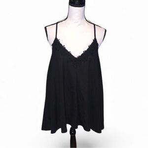 Sherosa Black Lace Trim Cami Tank Top Racerback Strappy